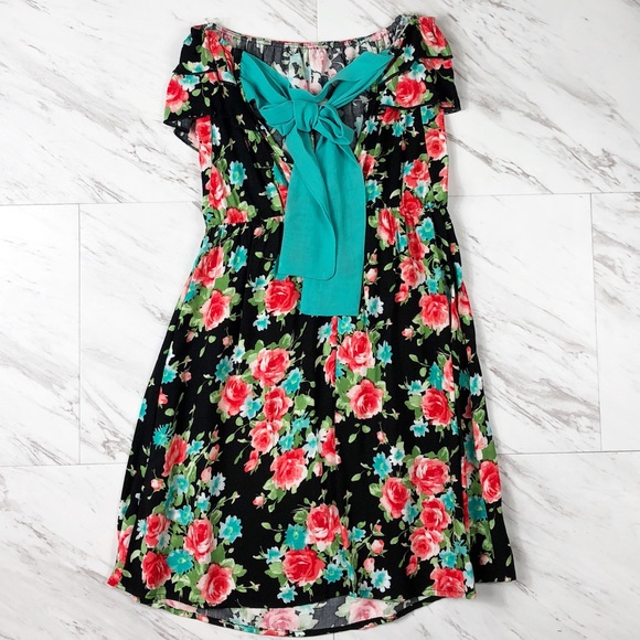 Strapless Black Floral Summer Dress with Open Back - Picture 4 of 8